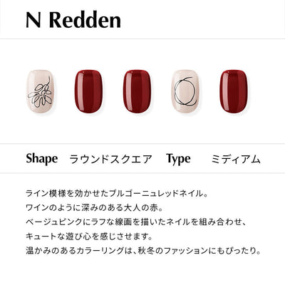 N Redden【ジェルネイルチップ／ミディアム／ラウンドスクエア】